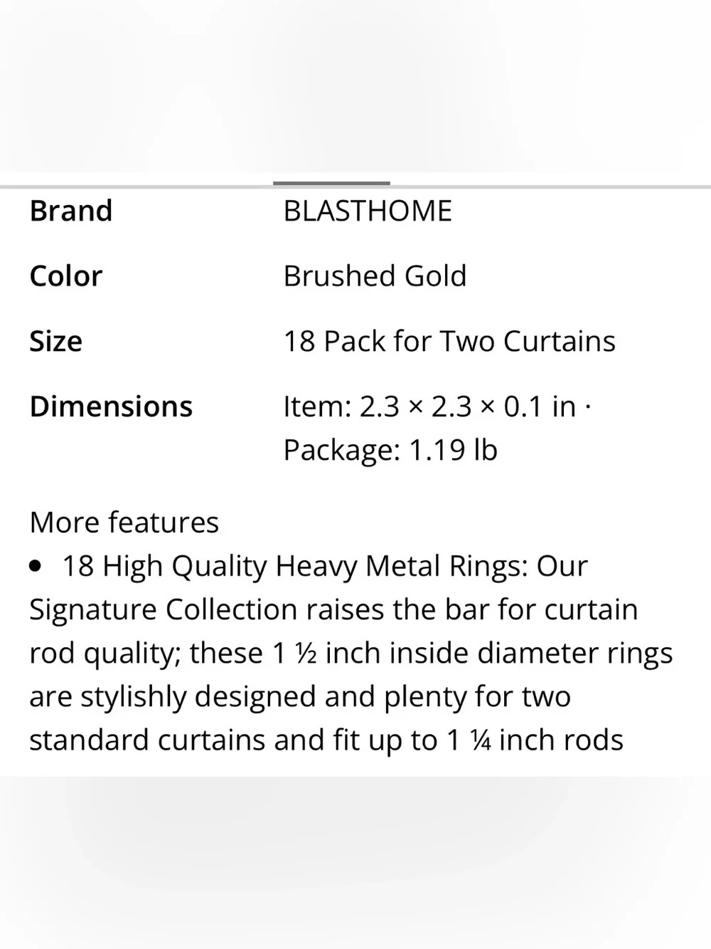 Luxury Brushed Gold Curtain Rings with Pin Hooks & Clips 18pcs